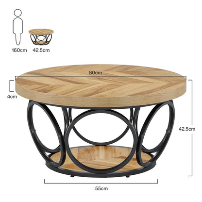 Table basse Marc — bois, style industriel, rangement intégré, 2 niveaux