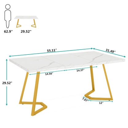 Table de salle à manger Louise — finition blanche, marbre, design contemporain, rectangulaire