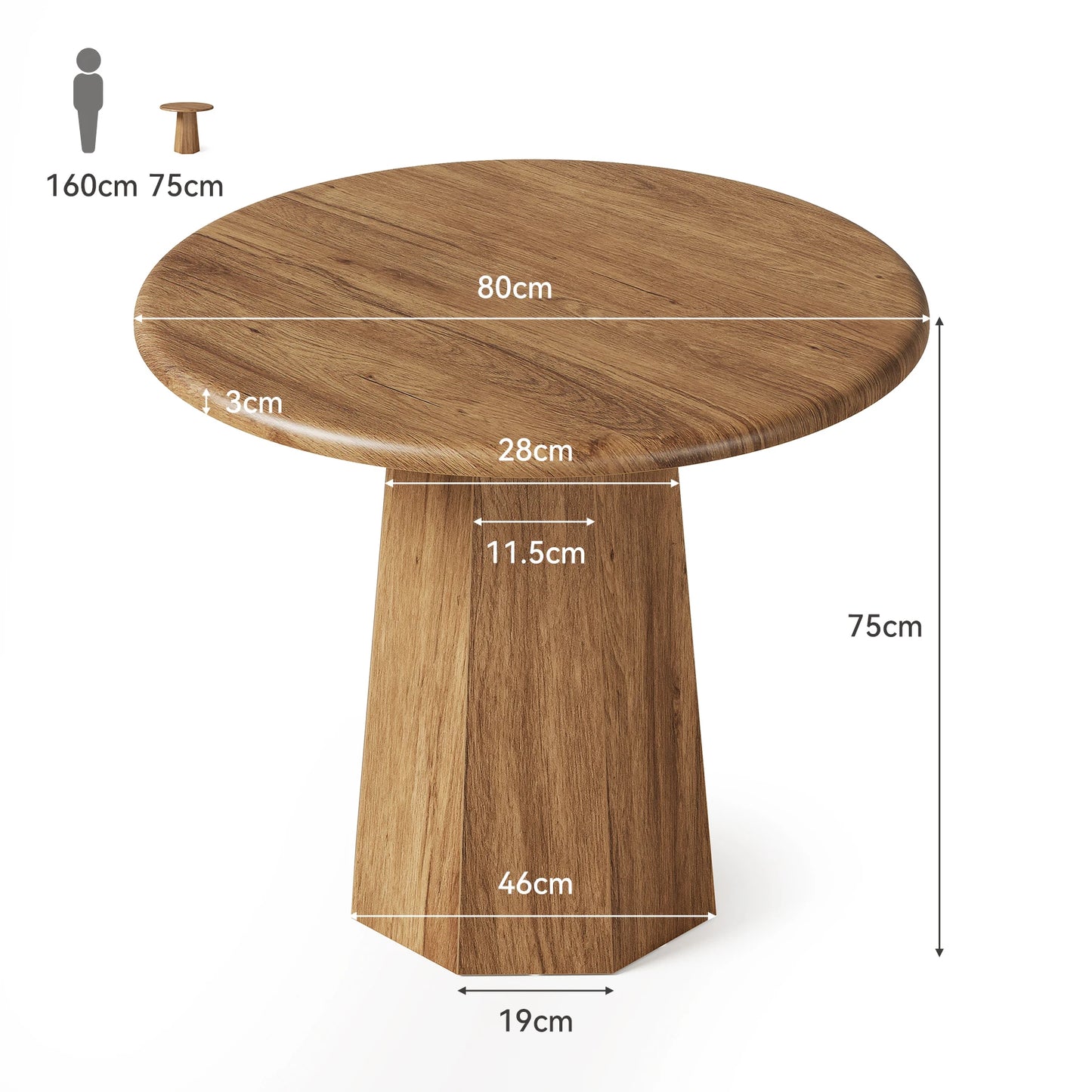 Table de salle à manger Ulysse — finition marron, ronde
