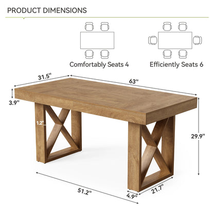 Table de salle à manger Justine — finition marron, style rustique, rectangulaire
