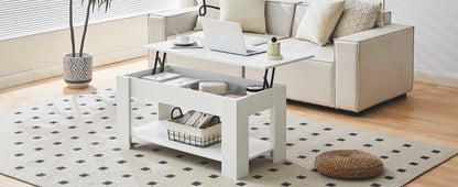 Lift Top Coffee Table with Hidden and Open Storage Shelf, Wooden Sofa Side Tea Table, Extendable Center Table for Living Room