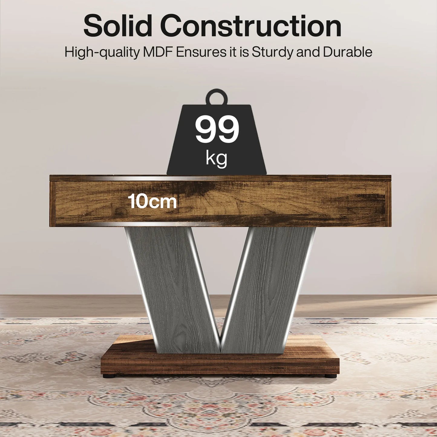 Table basse Léon — finition noir, bois, style rustique, carrée