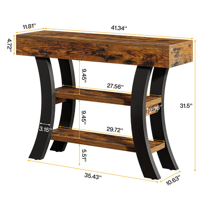 Console Valérie — style rustique, rangement intégré, 3 niveaux, étagères ouvertes