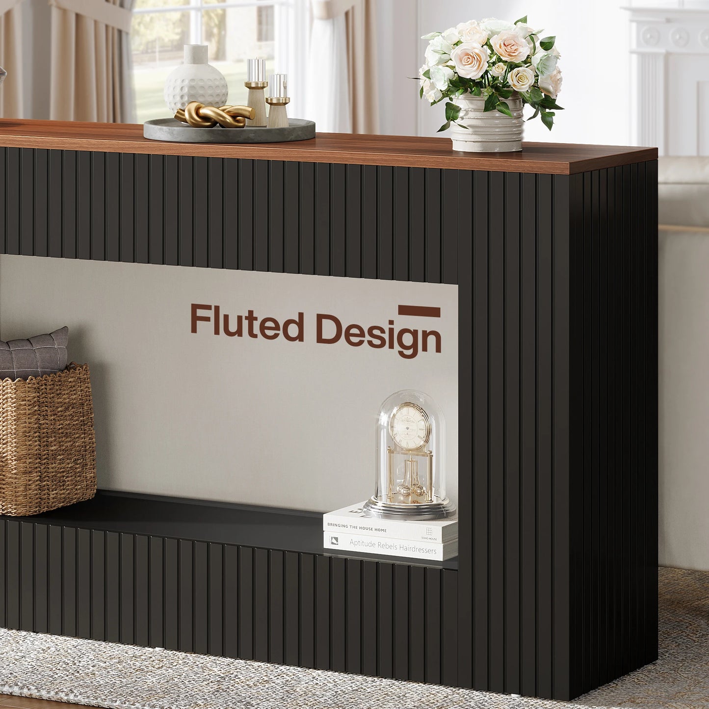 Console Damien — finition noir, bois, design contemporain, rangement intégré
