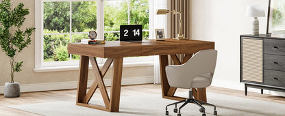 Bureau Martial — finition noyer, style rustique, rangement intégré, avec tiroirs