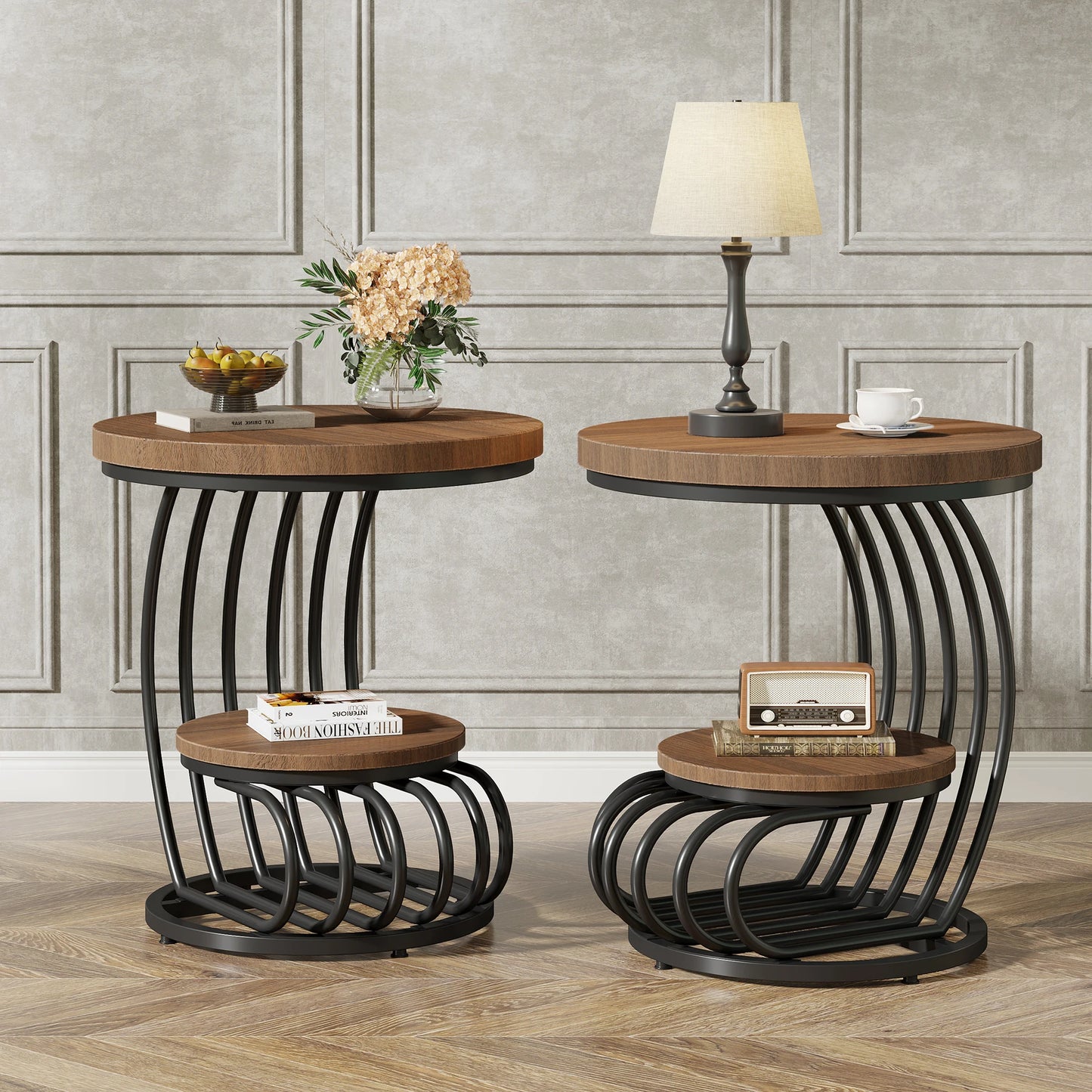 Table d'appoint Pénélope — finition dorée, marbre, design contemporain, rangement intégré
