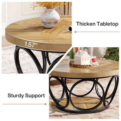 Table basse Marc — bois, style industriel, rangement intégré, 2 niveaux