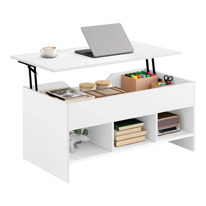 WOLTU Liftable Coffee Tea Table with Storage White Side Table Height-adjustable Rectangular Sofa Table for Living Room Bedroom