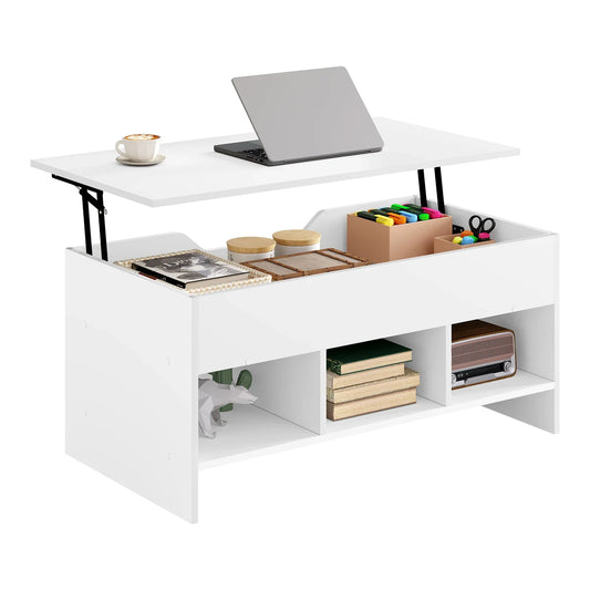 WOLTU Liftable Coffee Tea Table with Storage White Side Table Height-adjustable Rectangular Sofa Table for Living Room Bedroom