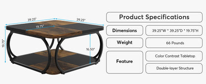 Table basse Mélanie — bois, métal, rangement intégré, 2 niveaux