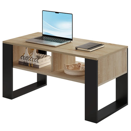 WOLTU Tea Coffee Table with Storage 2 Open Compartments Vintage Industrial Style Sofa Table Side Table for Living Room Bedroom