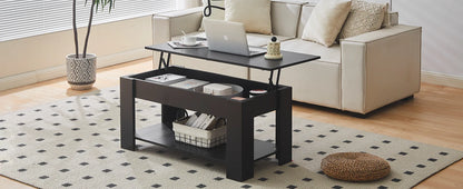Lift Top Coffee Table with Hidden and Open Storage Shelf, Wooden Sofa Side Tea Table, Extendable Center Table for Living Room