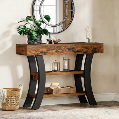 Console Valérie — style rustique, rangement intégré, 3 niveaux, étagères ouvertes