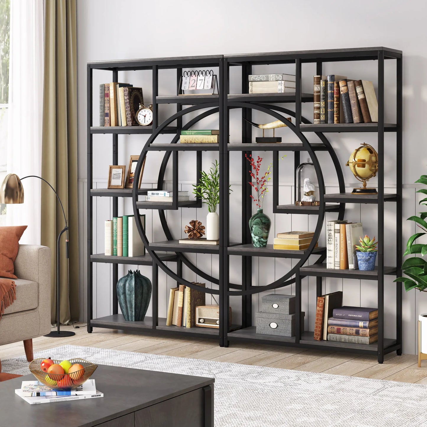 Bibliothèque Nathan — style industriel, rangement intégré, 5 niveaux, étagères ouvertes