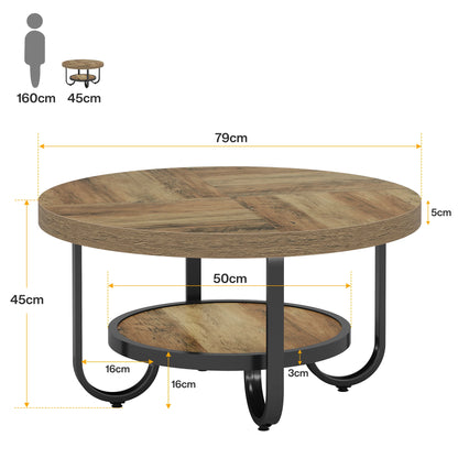 Table basse Ursule — rangement intégré, 2 niveaux, ronde, étagères ouvertes