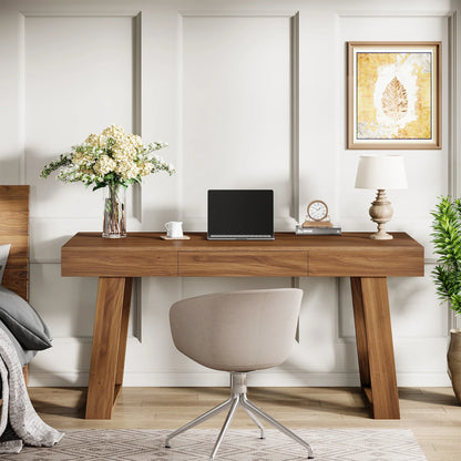 Bureau Martial — finition noyer, style rustique, rangement intégré, avec tiroirs