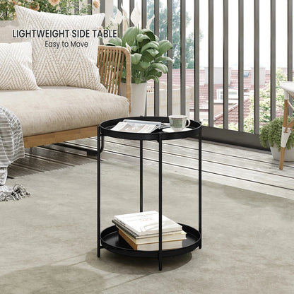 WOLTU Round Coffee Table Metal Side Table with Storage Space 2 Removable Trays Bedside Table for Bedroom Living Room Decor