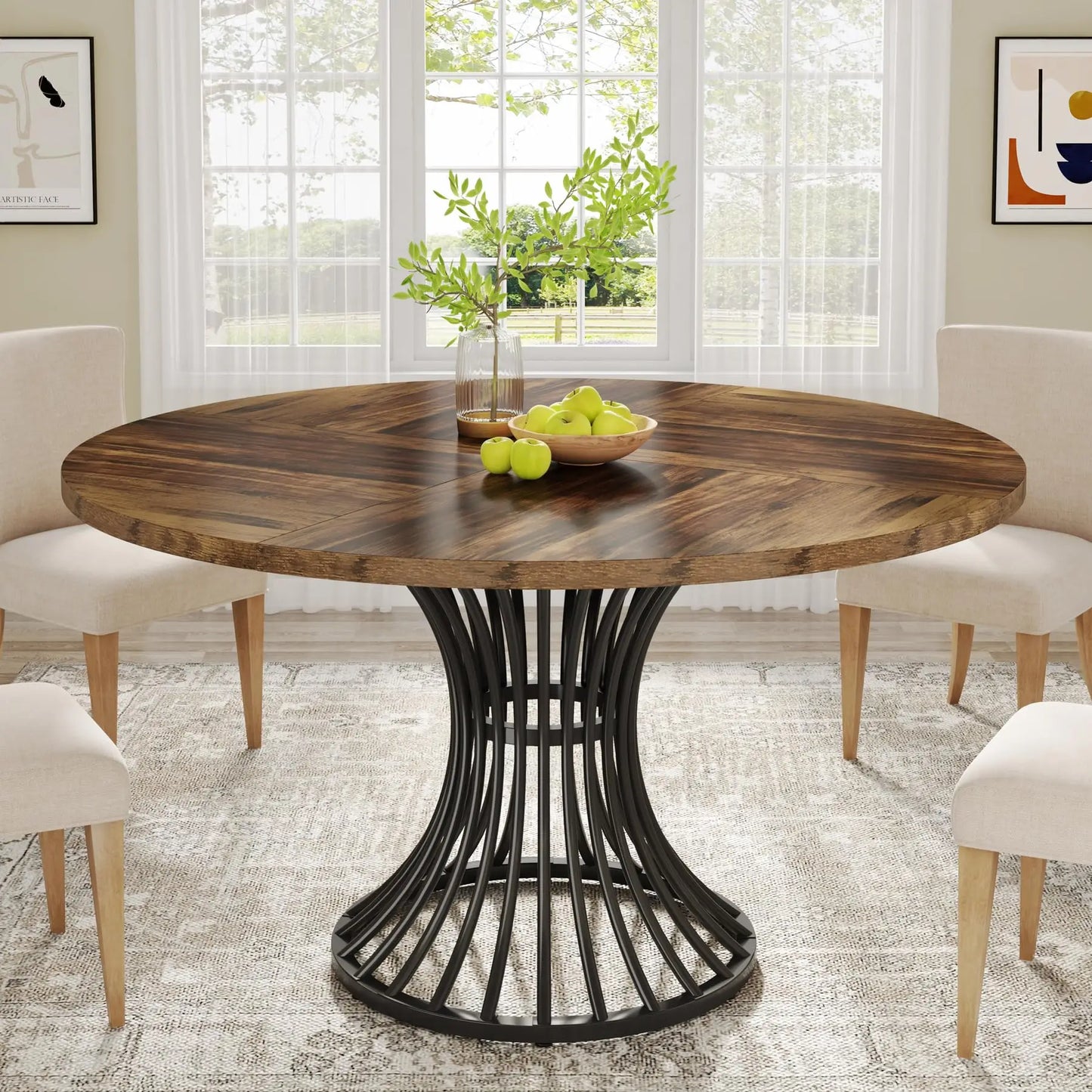 Table de salle à manger Yolande — métal, style industriel, ronde