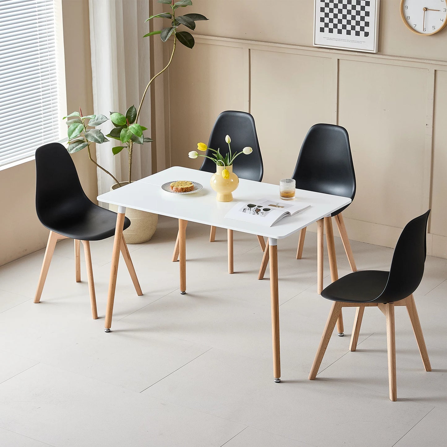 Chaise Dominique — finition blanche, bois, style nordique, rectangulaire