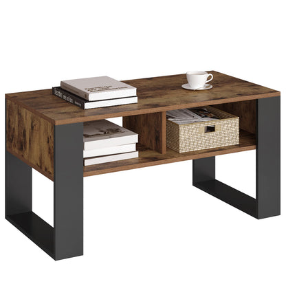 WOLTU Tea Coffee Table with Storage 2 Open Compartments Vintage Industrial Style Sofa Table Side Table for Living Room Bedroom