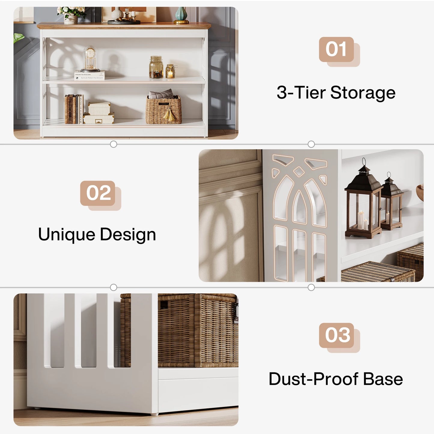 Console Sylvain — finition blanche, design contemporain, rangement intégré, 3 niveaux