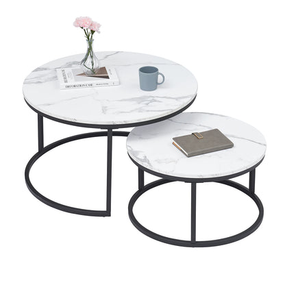 Table basse Luc — finition blanche, bois, marbre, métal