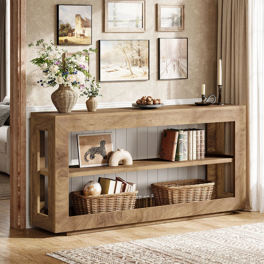 Console Béatrice — finition marron, bois, métal, rangement intégré
