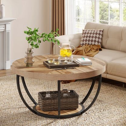 Table basse Isabelle — bois, style industriel, rangement intégré, 2 niveaux