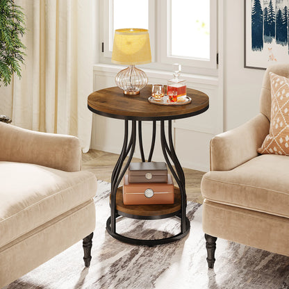 Table d'appoint Agnès — design contemporain, rangement intégré, 2 niveaux, ronde