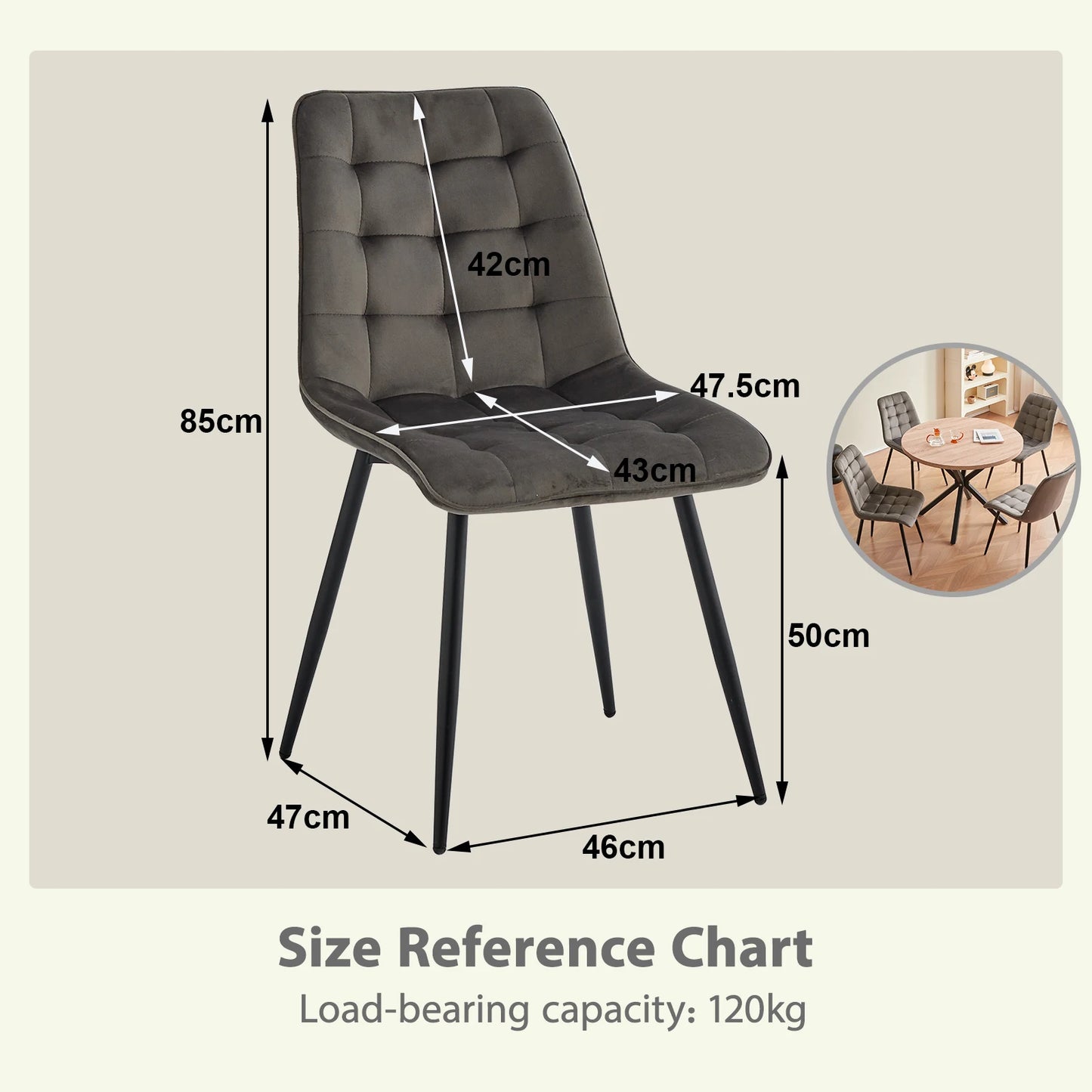 Chaise Florence — velours, métal, design contemporain, lot de 6