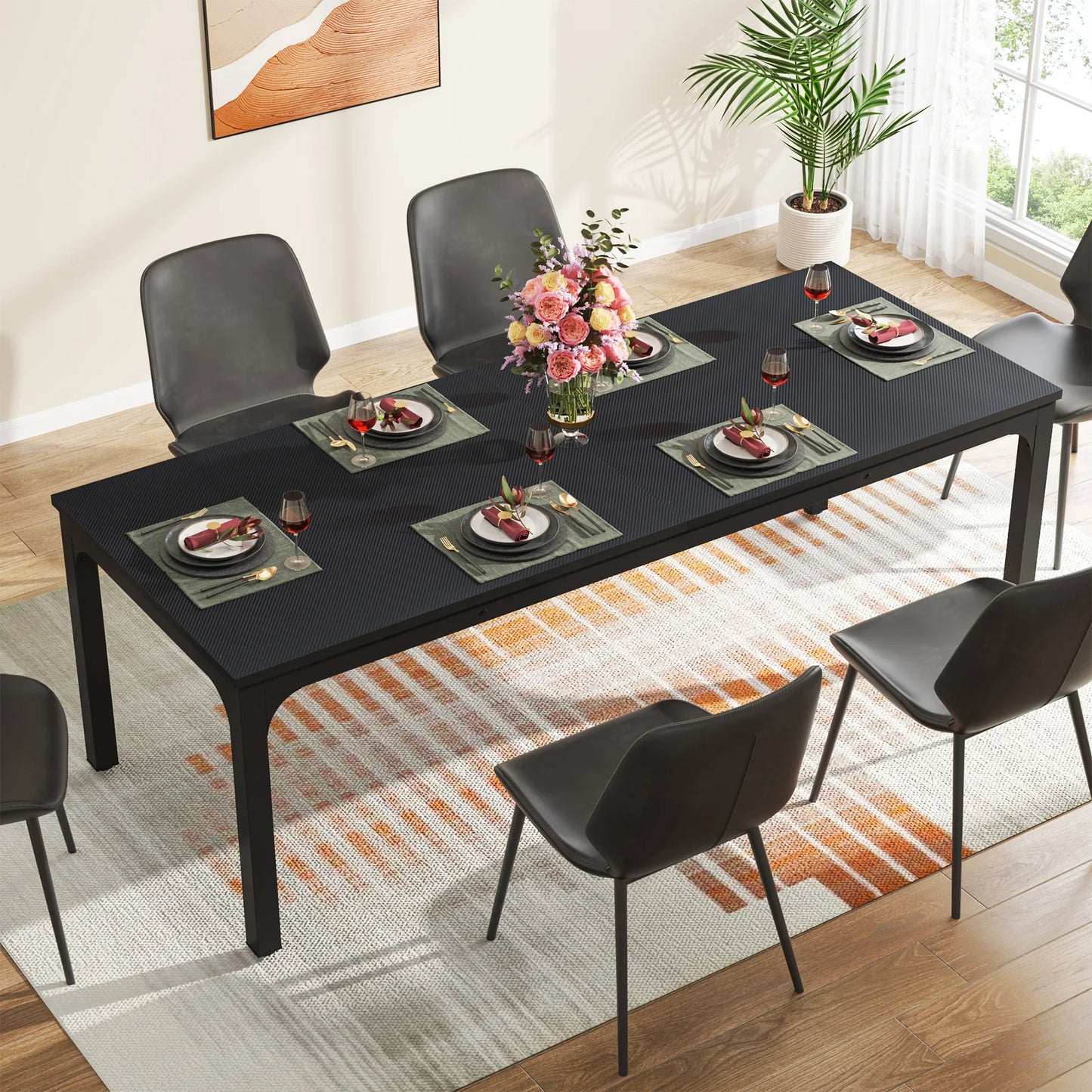Table de salle à manger Émilie — bois, style industriel, rectangulaire