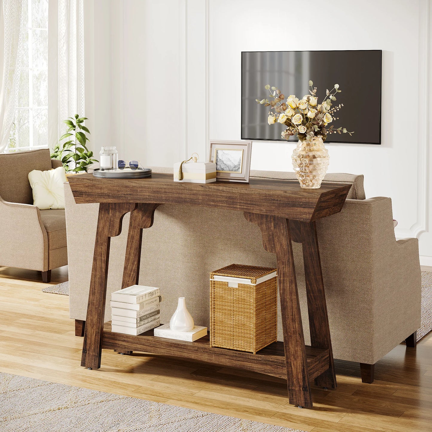 Console Baptiste — bois, métal, rangement intégré, 2 niveaux