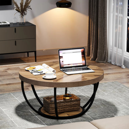 Table basse Marc — bois, style industriel, rangement intégré, 2 niveaux