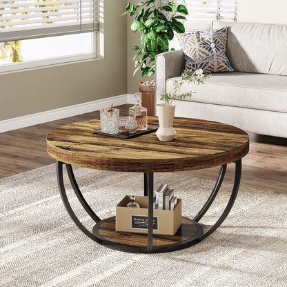 Table basse Marc — bois, style industriel, rangement intégré, 2 niveaux