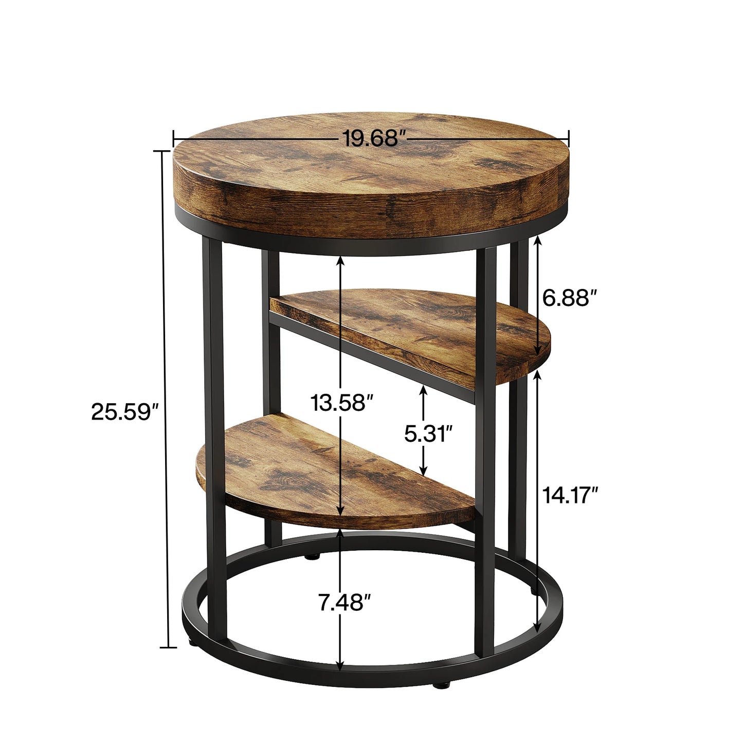 Table d'appoint Pauline — bois, style industriel, rangement intégré, ronde