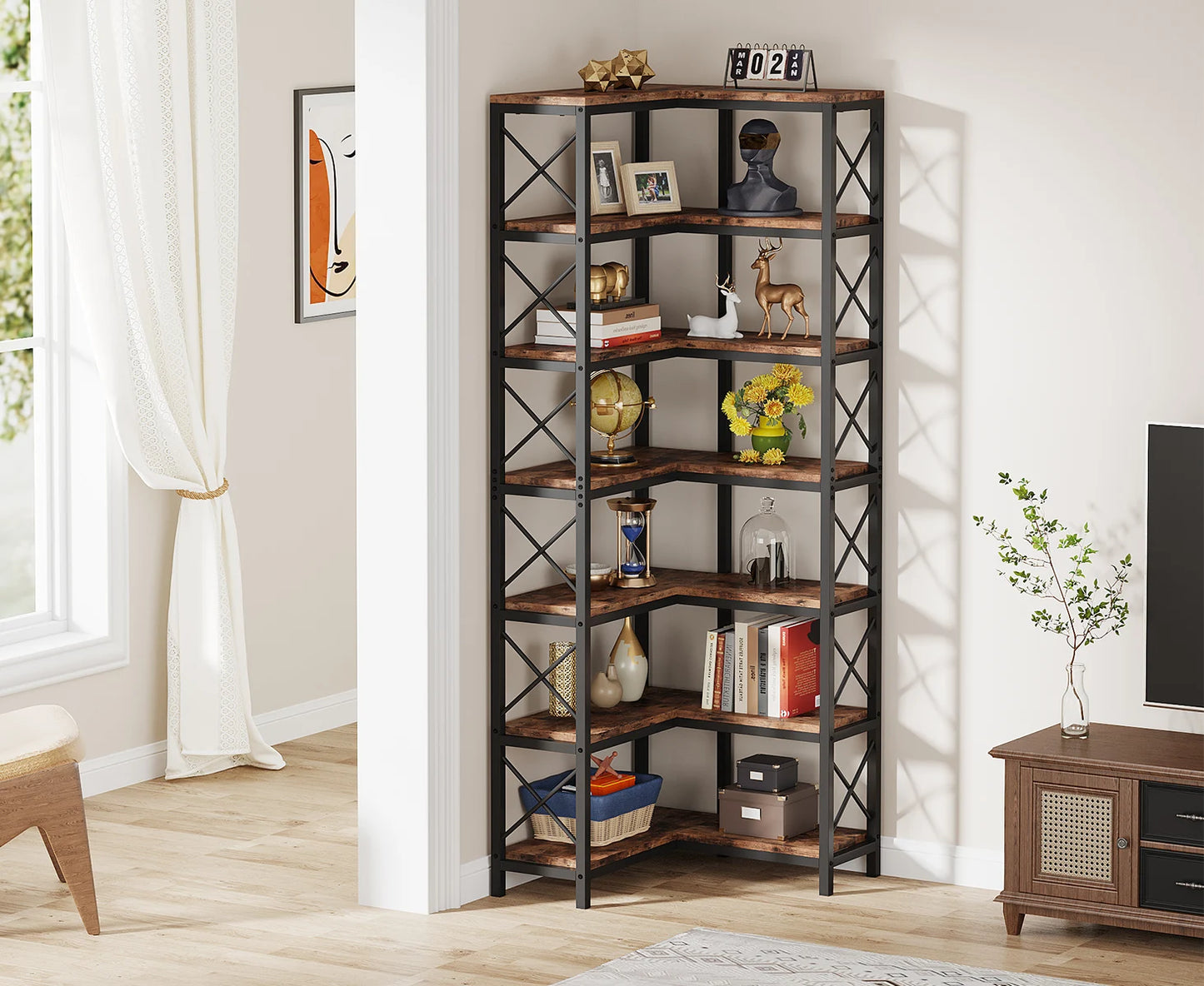Bibliothèque Hadrien — métal, design contemporain, rangement intégré, 7 niveaux