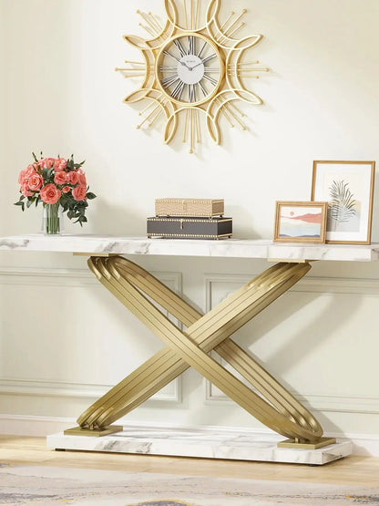 Console Yves — finition dorée, marbre, design contemporain, rectangulaire