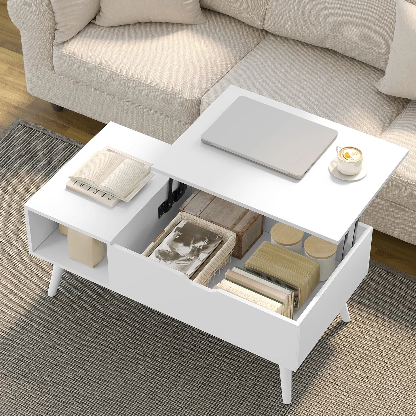WOLTU Height-Adjustable Coffee Table Living Room Table with Hidden Storage Lifting Board Folding Table for Side Sofa Decor Home