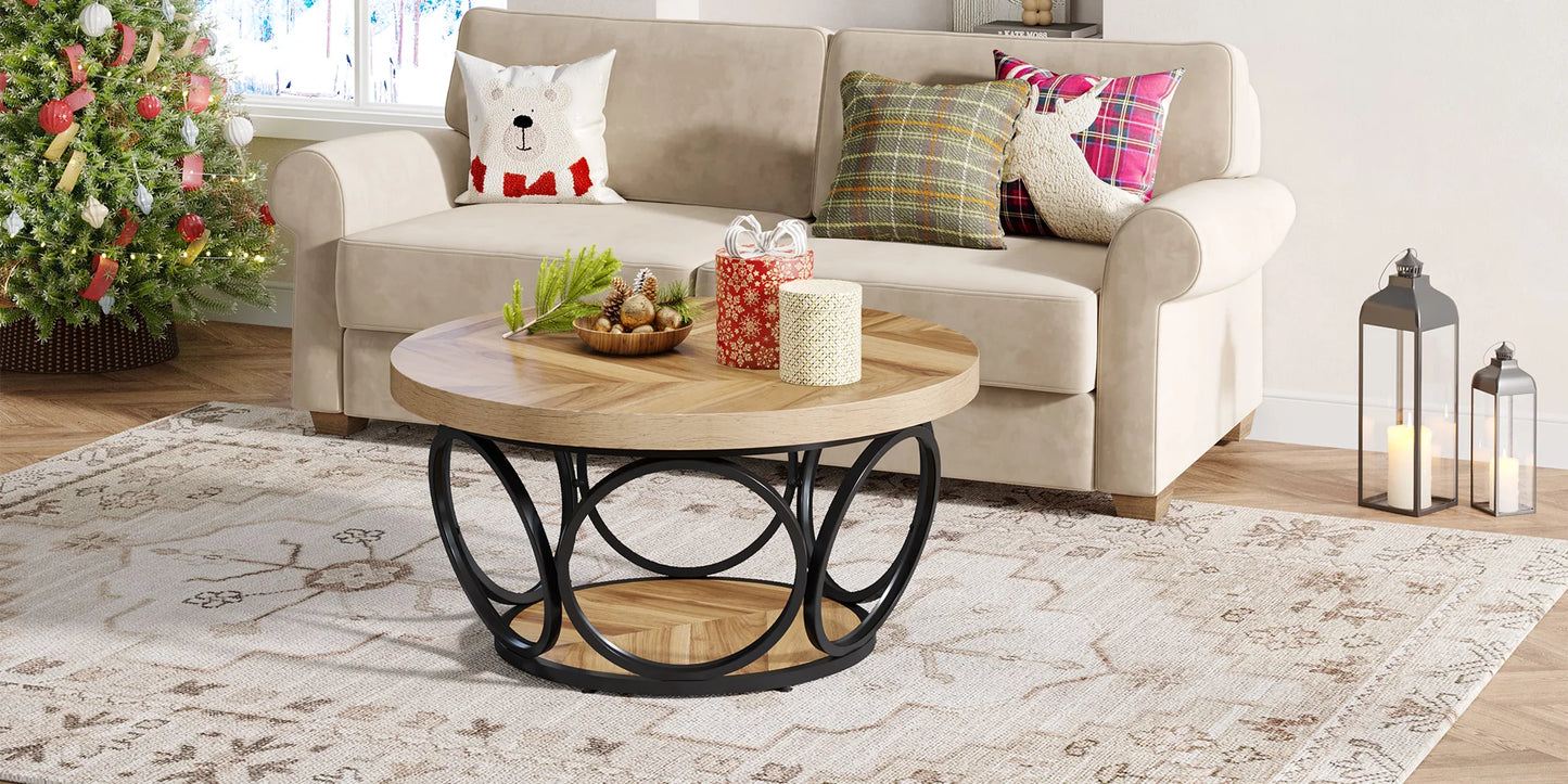 Table basse Marc — bois, style industriel, rangement intégré, 2 niveaux