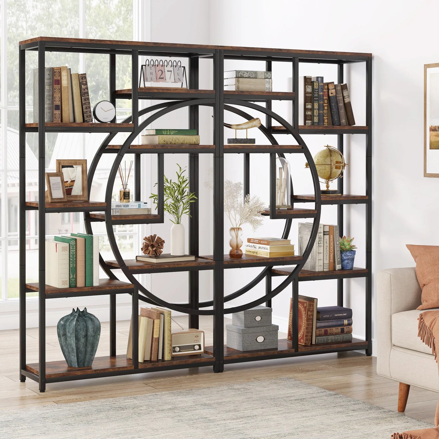 Bibliothèque Nathan — style industriel, rangement intégré, 5 niveaux, étagères ouvertes