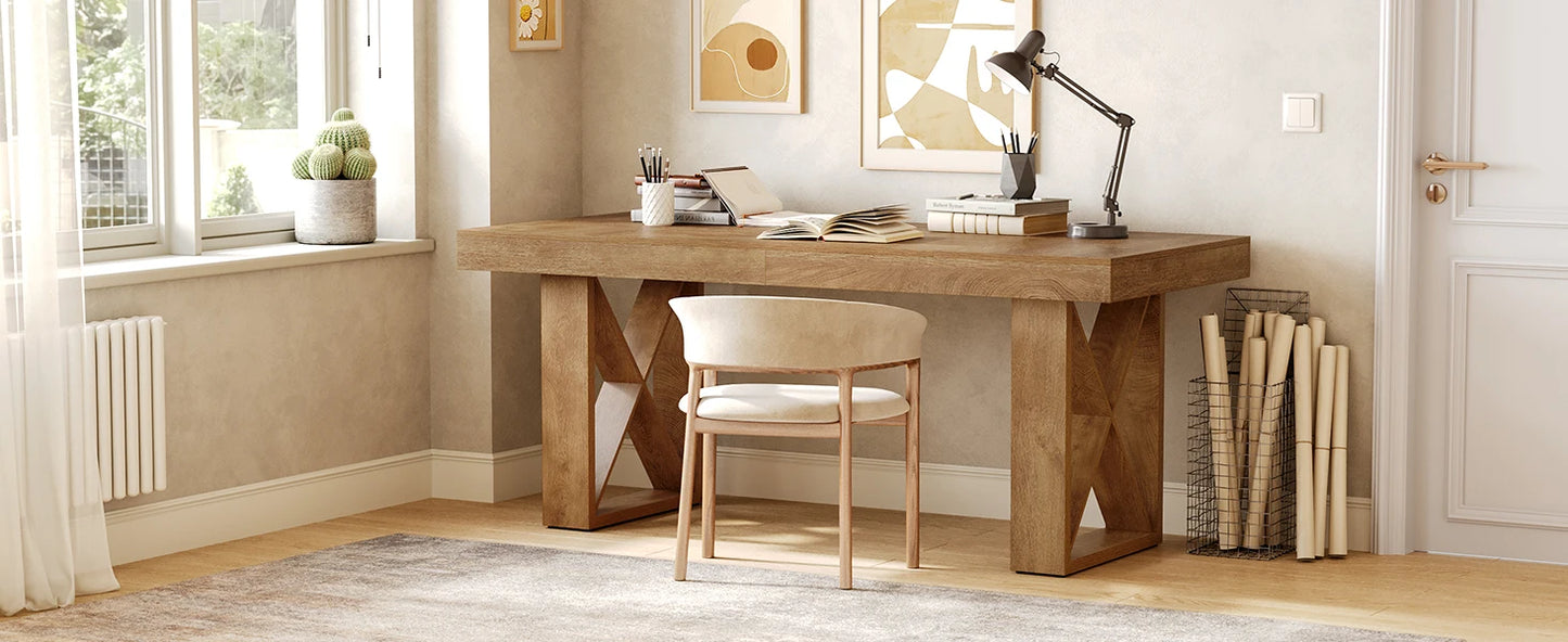 Table de salle à manger Justine — finition marron, style rustique, rectangulaire