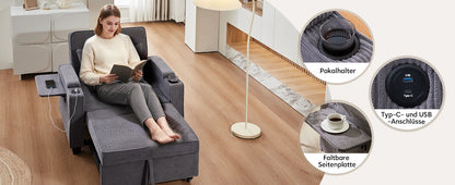 3-in-1 Single Sofa Bed with USB and Type-C, Adjustable Backrest TV Chair with Drink Holder and Armrest for Small Room Apartments