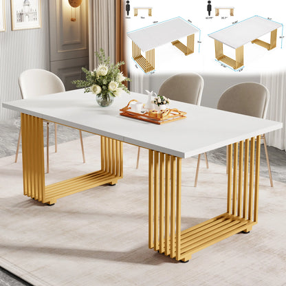 Table de salle à manger Louise — finition blanche, marbre, design contemporain, rectangulaire