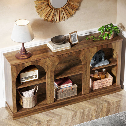 Console Éva — bois, métal, rangement intégré, 3 niveaux