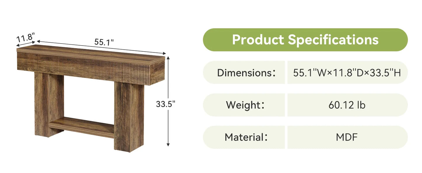 Console Ophélie — bois, style rustique, rangement intégré, 2 niveaux