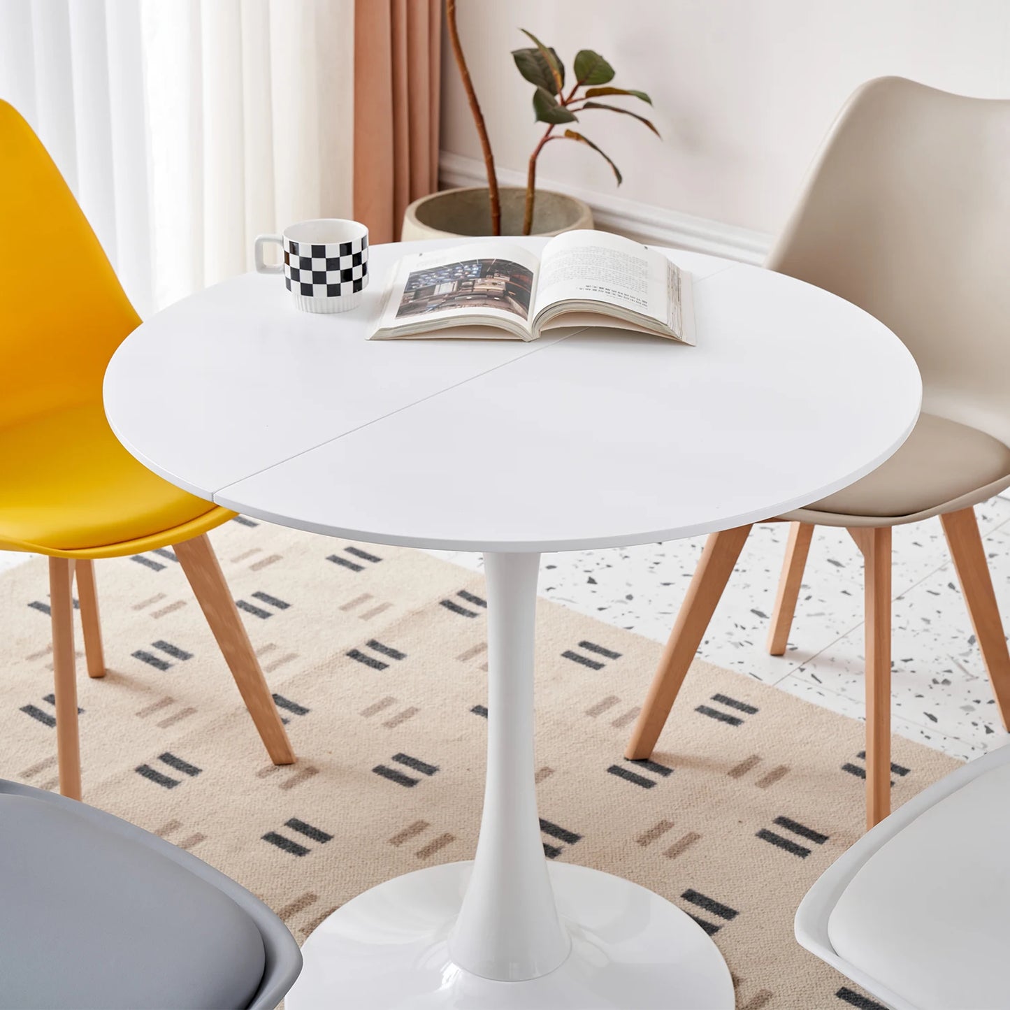 Table de salle à manger Simon — finition blanche, design contemporain, ronde