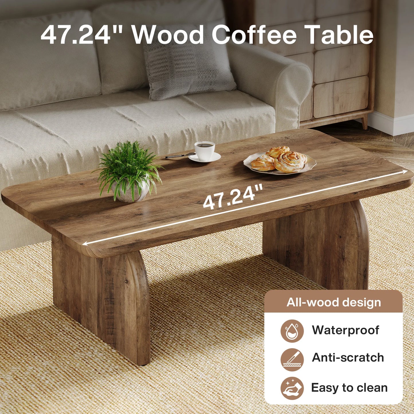 Table basse Adrien — bois, style rustique, rectangulaire