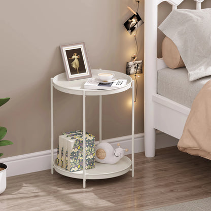 WOLTU Round Coffee Table Metal Side Table with Storage Space 2 Removable Trays Bedside Table for Bedroom Living Room Decor