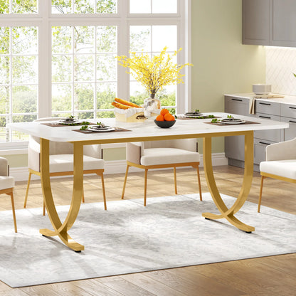 Table de salle à manger Louise — finition blanche, marbre, design contemporain, rectangulaire